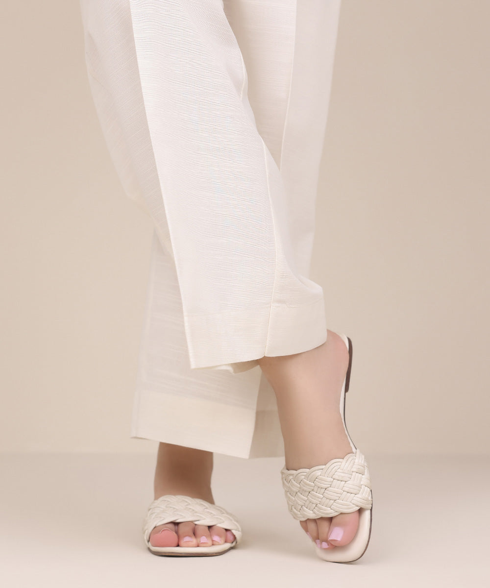 Women's Pret Khaddar Off White Solid Culottes