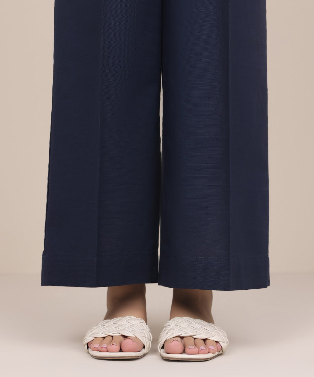 Women's Pret Khaddar Blue Solid Culottes