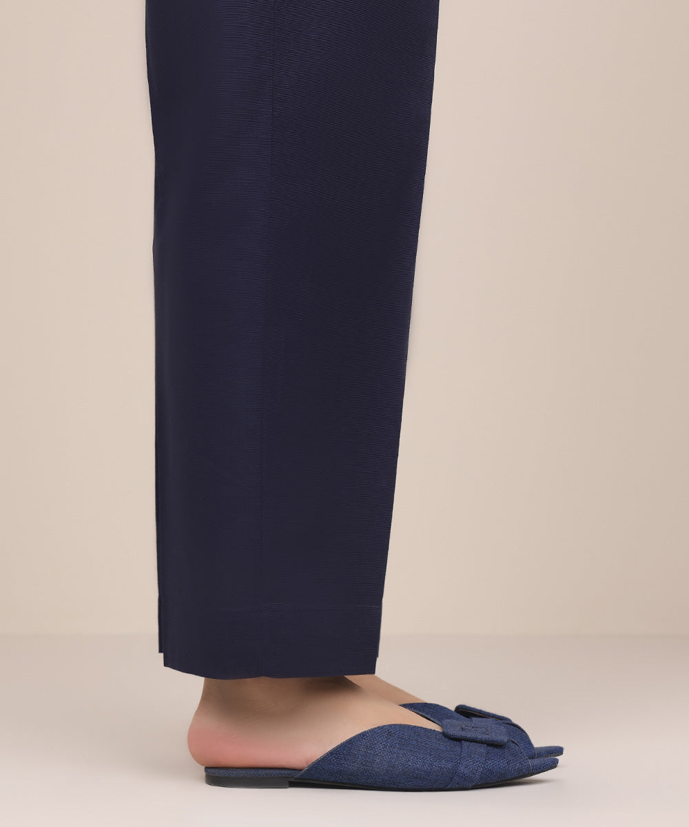 Women's Pret Khaddar Blue Solid Straight Pants