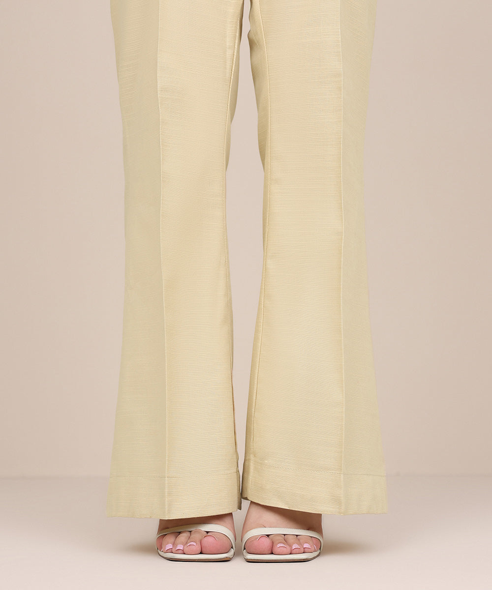 Women's Pret Khaddar Beige Solid Boot Cut Pants