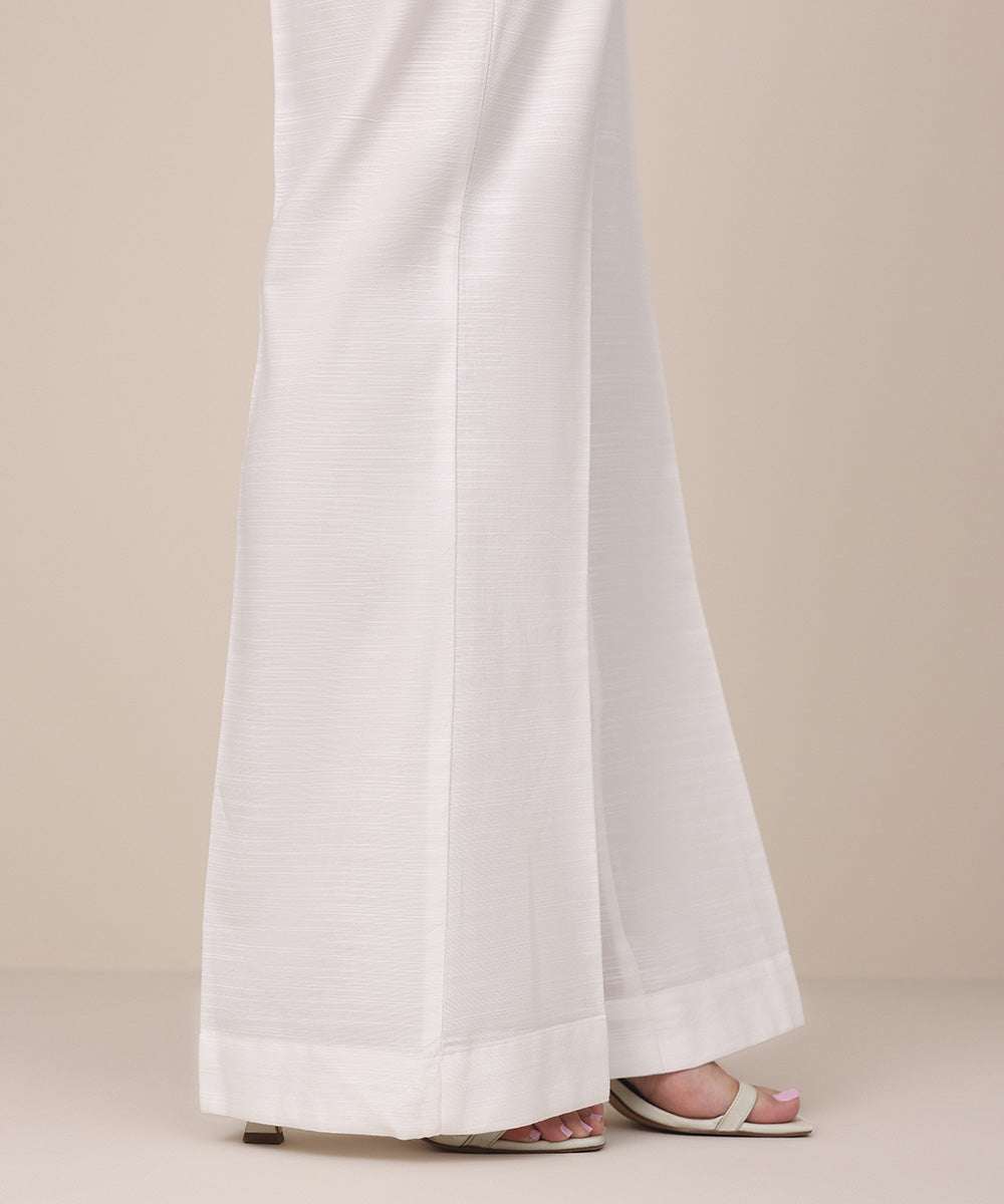 Women's Pret Khaddar White Solid Boot Cut Pants