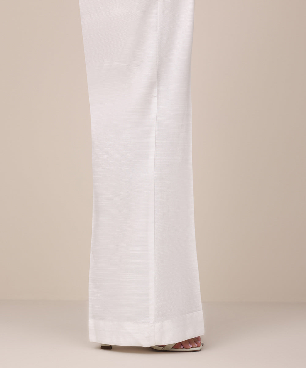 Women's Pret Khaddar White Solid Boot Cut Pants