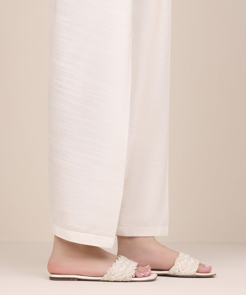 Women's Pret Khaddar Off White Solid Shalwar