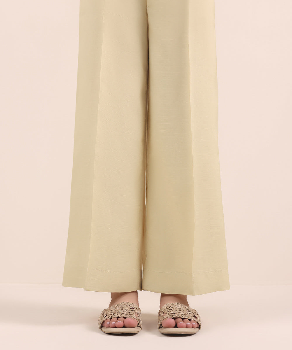 Women's Pret Viscose Raw Silk Beige Dyed Culottes