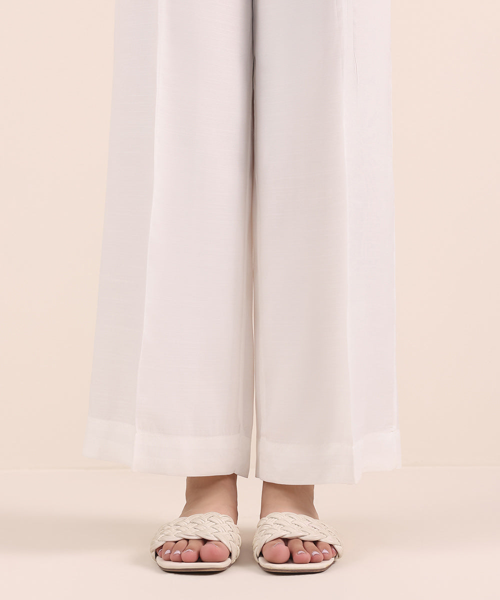 Women's Pret Viscose Raw Silk White Dyed Culottes