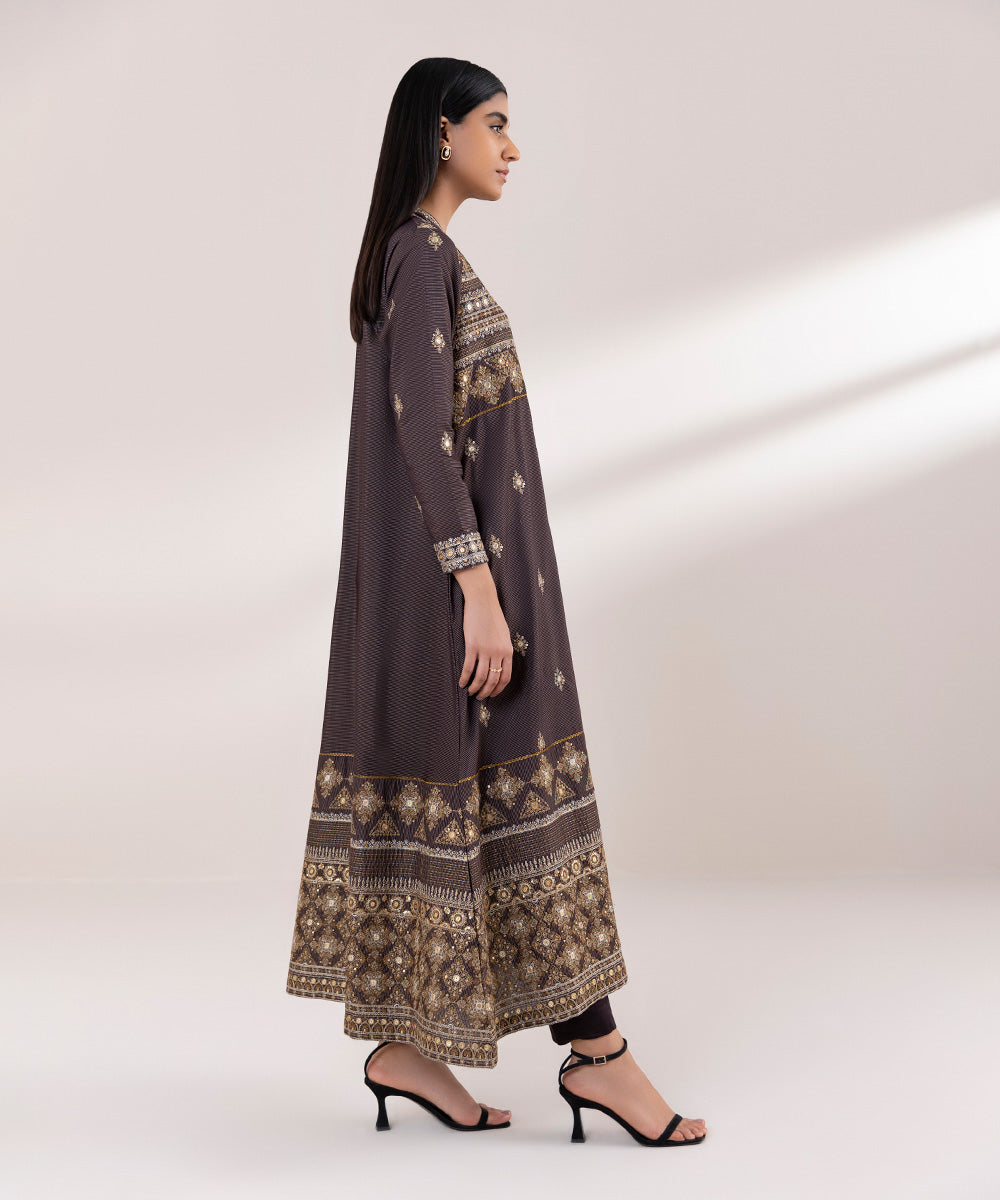 Women's Pret Zari Lawn Embroidered Brown A-Line Shirt