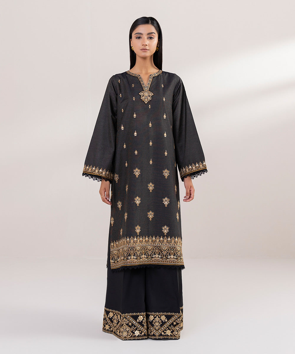 Women's Pret Zari Lawn Embroidered Black A-Line Shirt