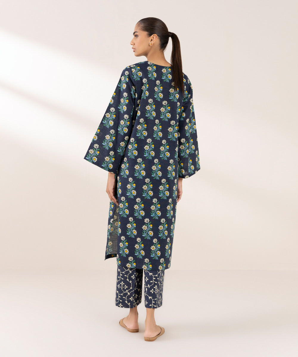 Women's Pret Khaddar Printed Blue A-Line Shirt