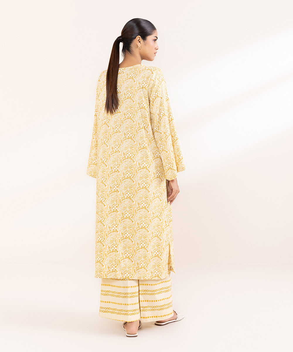 Women's Pret Cotton Viscose Printed Yellow A-Line Shirt