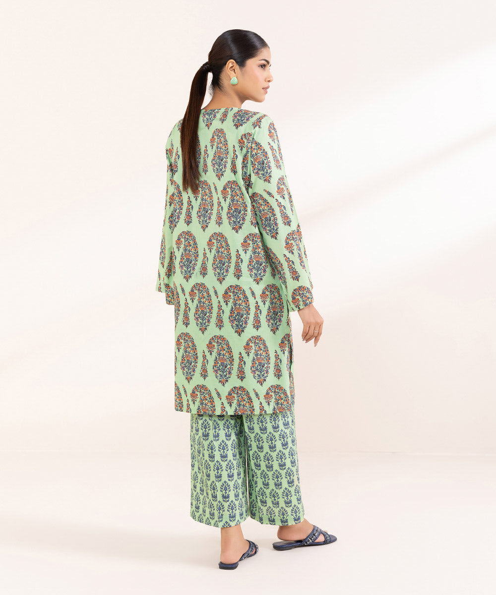 Women's Pret Cotton Viscose Printed Green Boxy Shirt