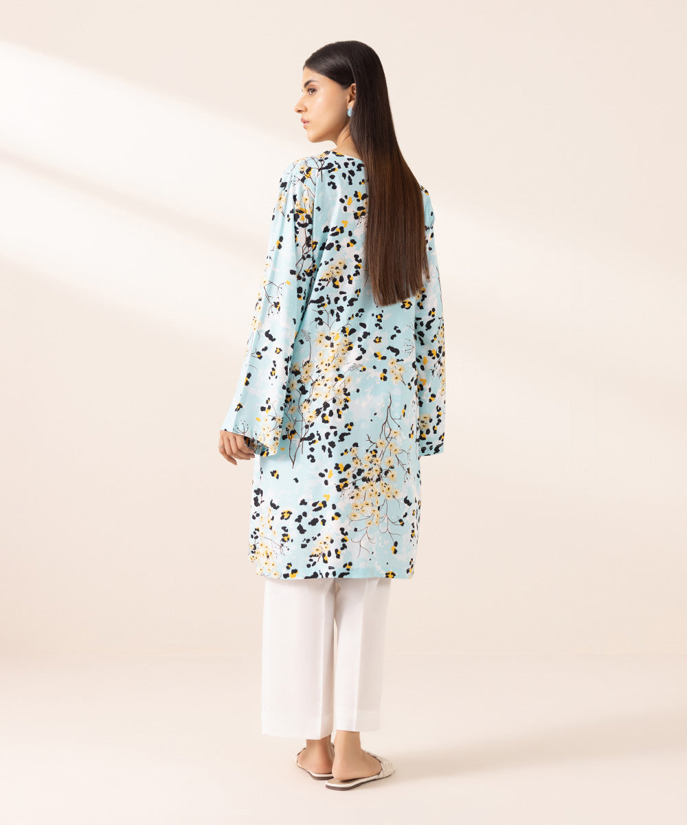 Women's Pret Arabic Lawn Printed Blue Boxy Shirt