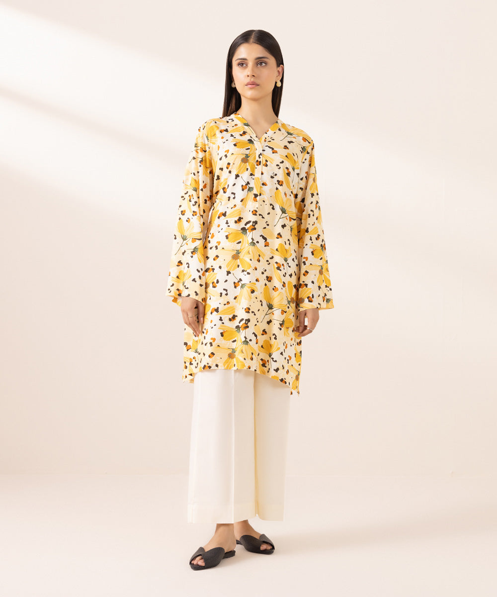 Women's Pret Arabic Lawn Printed Yellow Straight Shirt