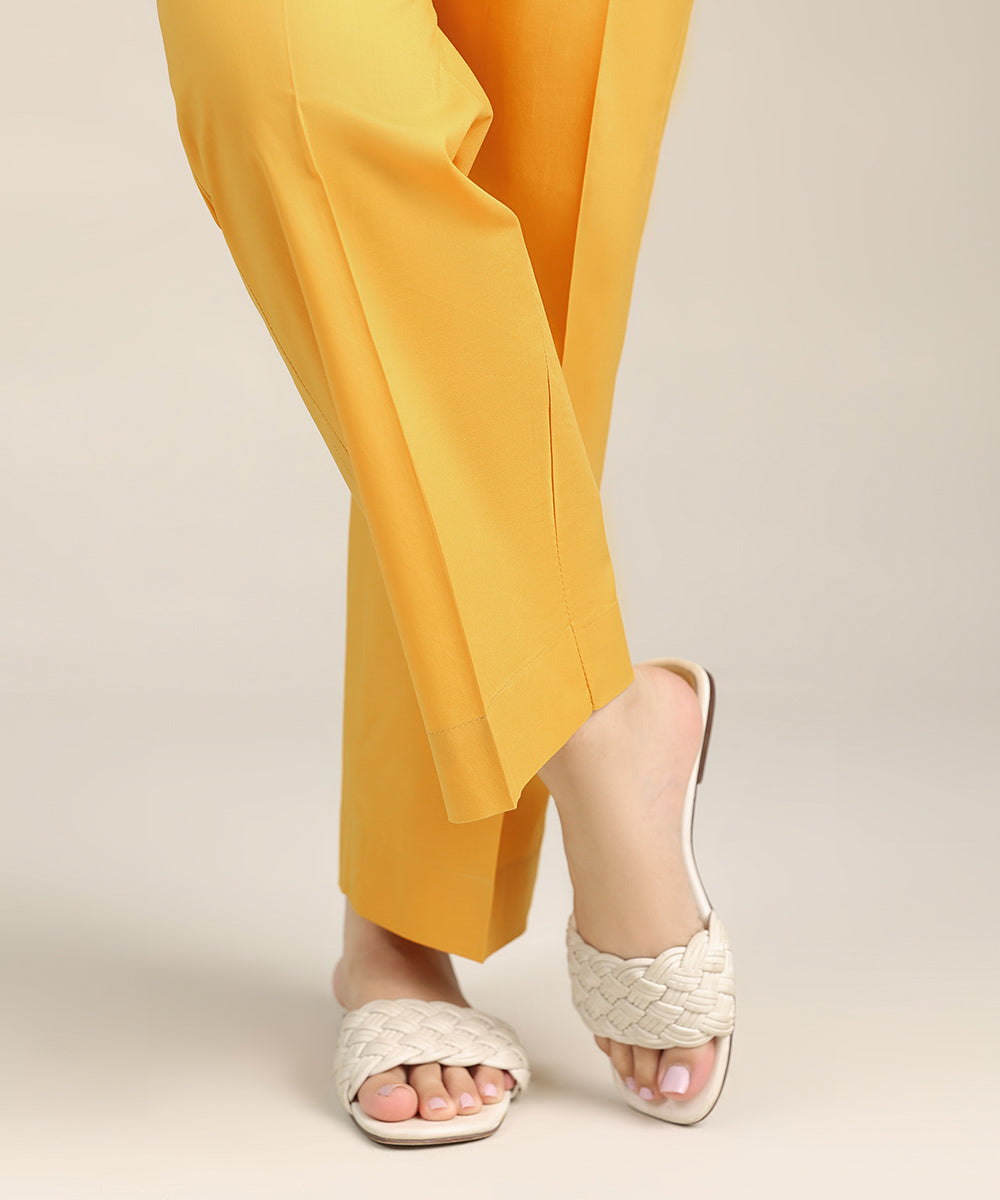 Women's Pret Cambric Yellow Solid Straight Pants