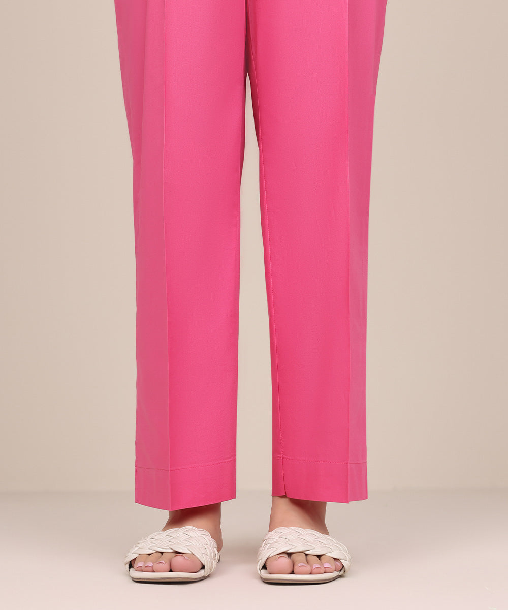 Women's Pret Cambric Pink Solid Straight Pants