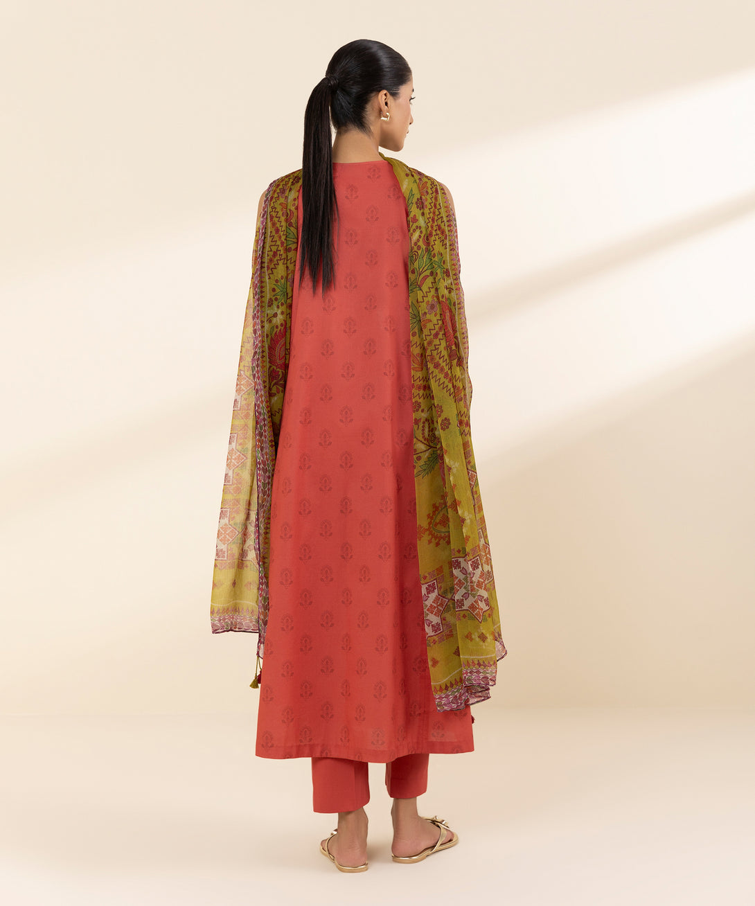 Women's Unstitched Lawn Embroidered Red 3 Piece Suit