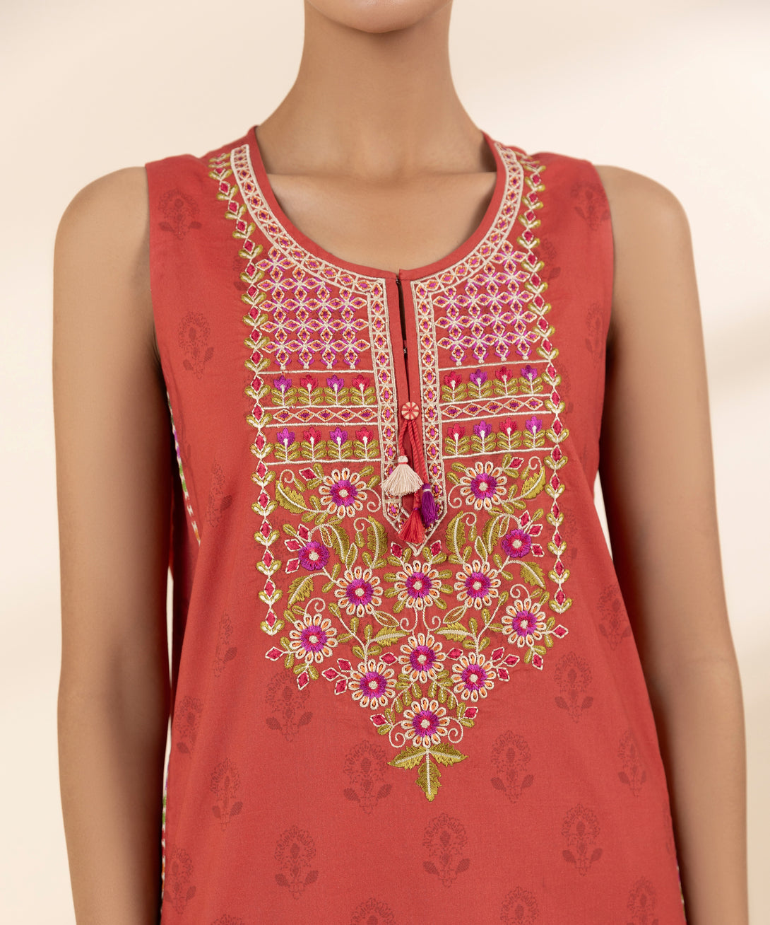 Women's Unstitched Lawn Embroidered Red 3 Piece Suit