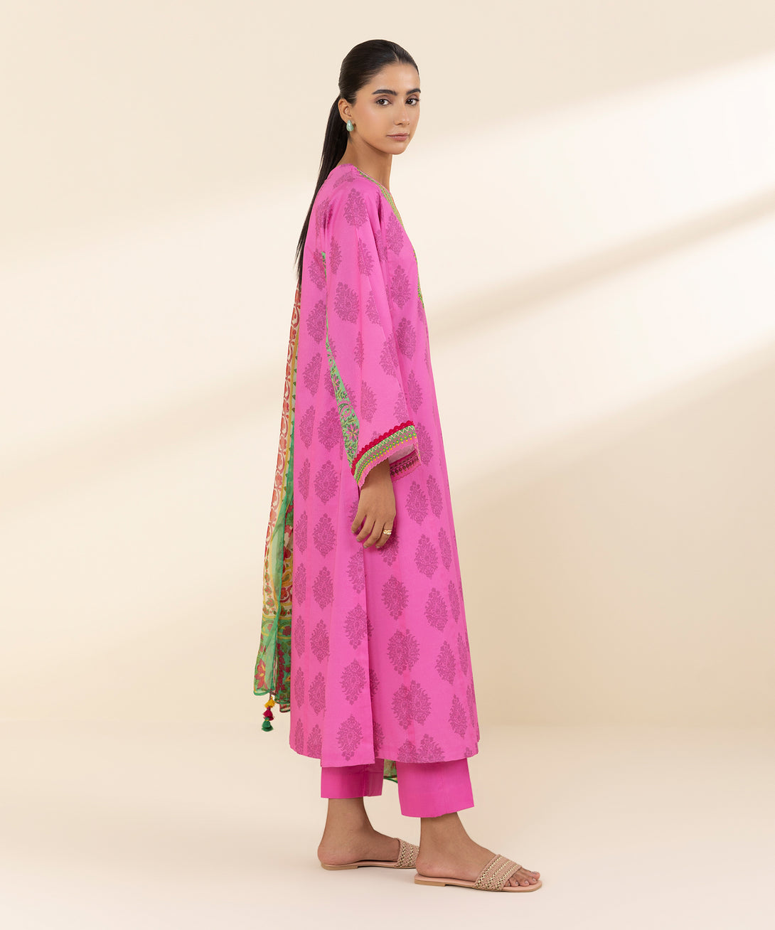 Women's Unstitched Lawn Embroidered Pink 3 Piece Suit