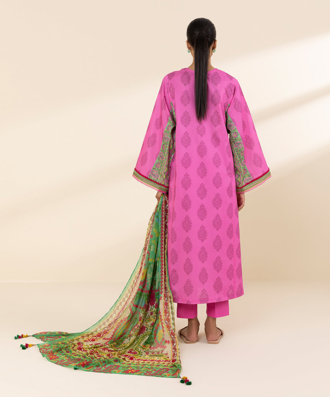 Women's Unstitched Lawn Embroidered Pink 3 Piece Suit