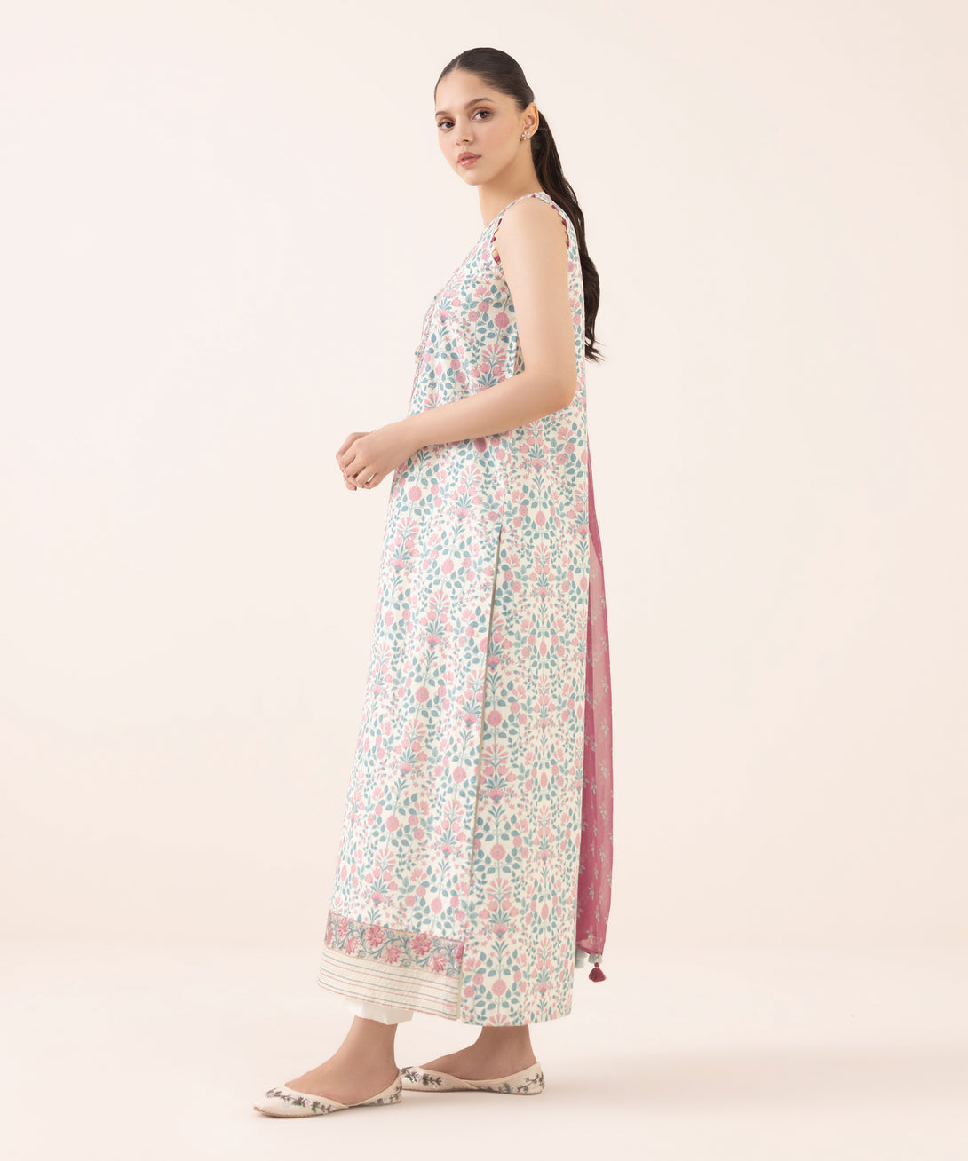 Women's Unstitched Cotton Embroidered Multi Three Piece Suit