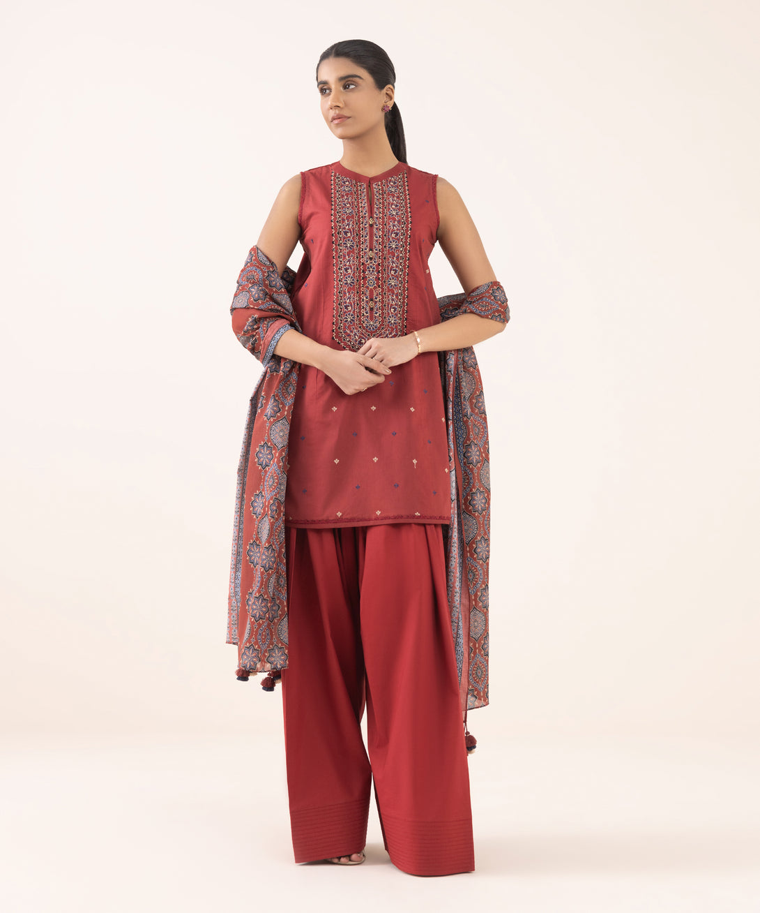 Women's Unstitched Lawn Embroidered Multi Three Piece Suit