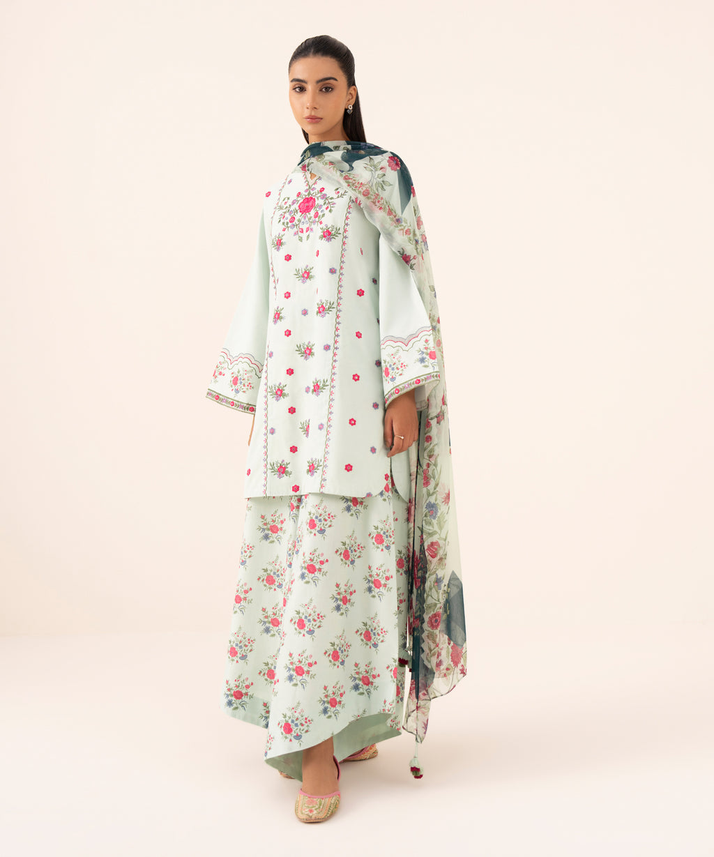 Women's Unstitched Cotton Viscose Embroidered Multi 3 Piece Suit