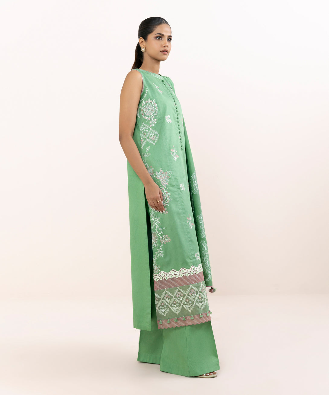 Women's Unstitched Light Cotton Satin Dyed Three Piece Suit