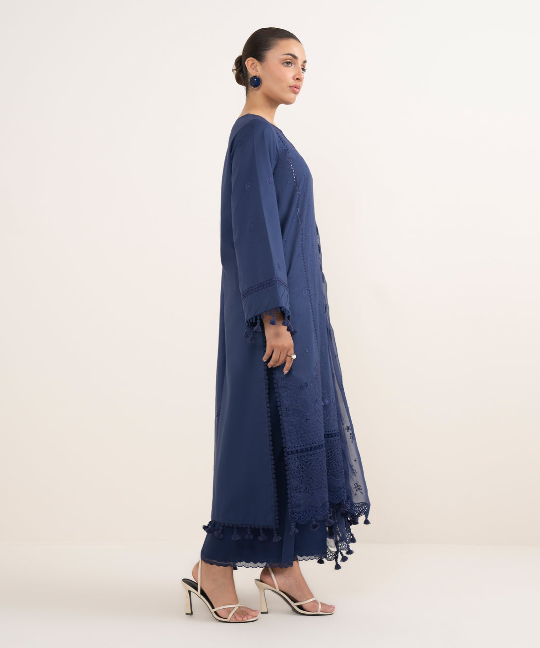 Women's Unstitched Lawn Embroidered Blue 3 Piece Suit