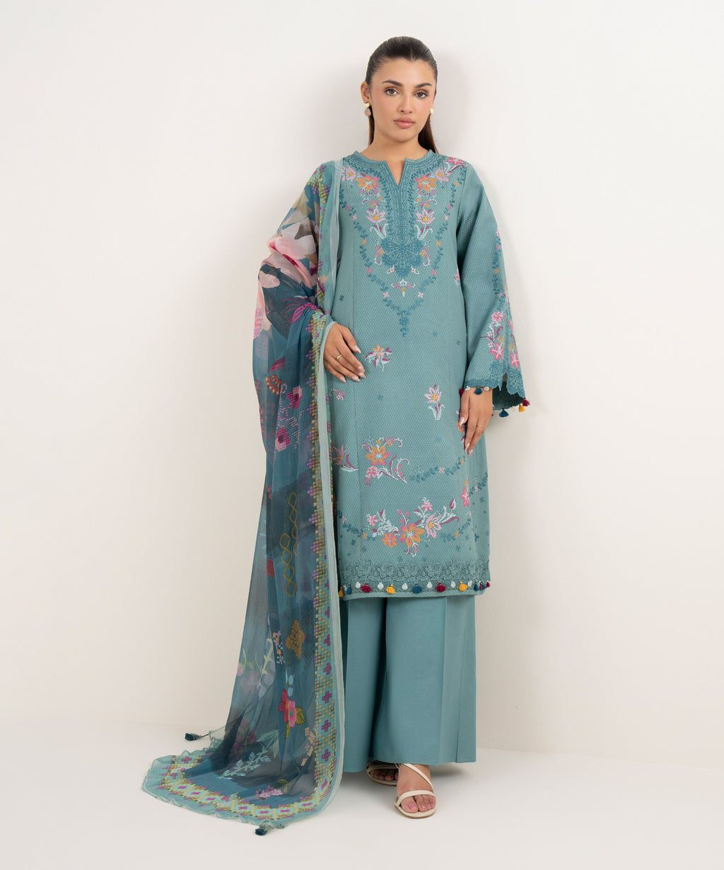 Women's Unstitched Dobby Dyed Three Piece Suit