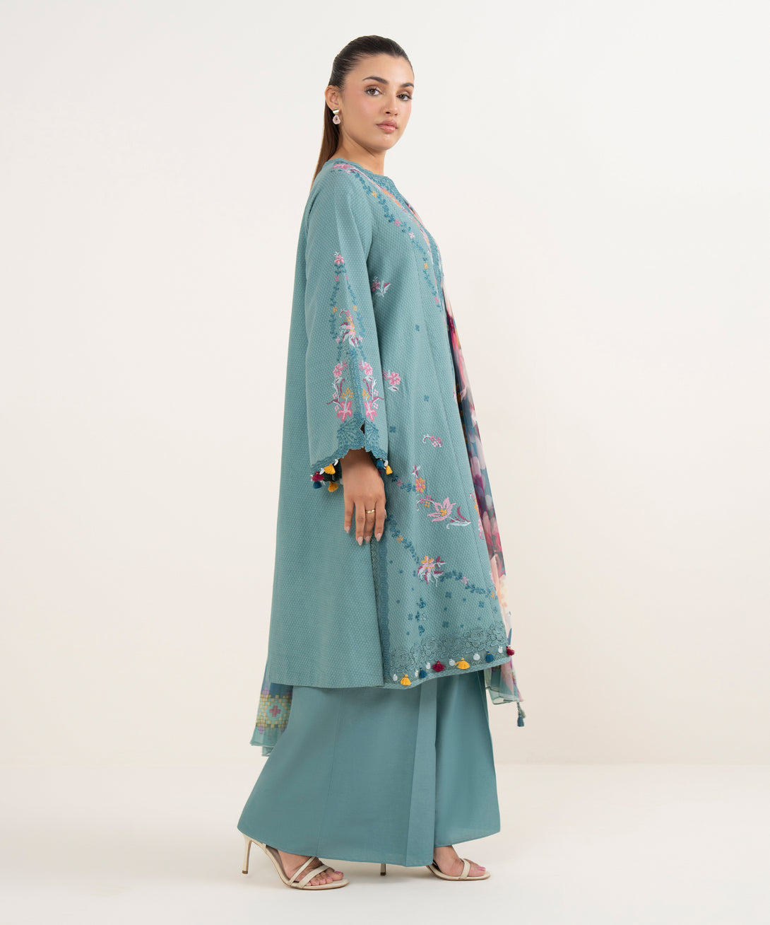 Women's Unstitched Dobby Dyed Three Piece Suit