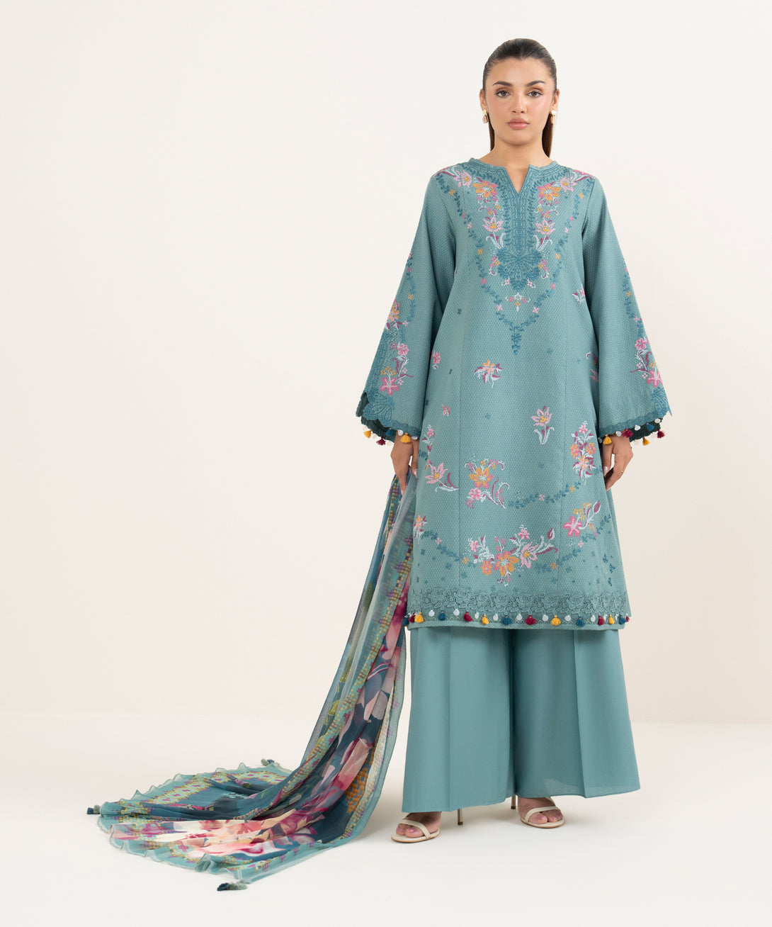 Women's Unstitched Dobby Dyed Three Piece Suit