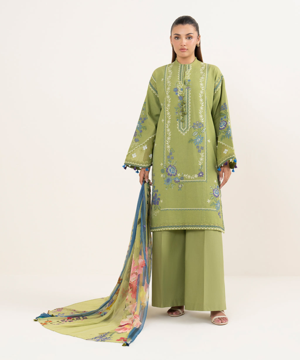 Women's Unstitched Dobby Dyed Three Piece Suit