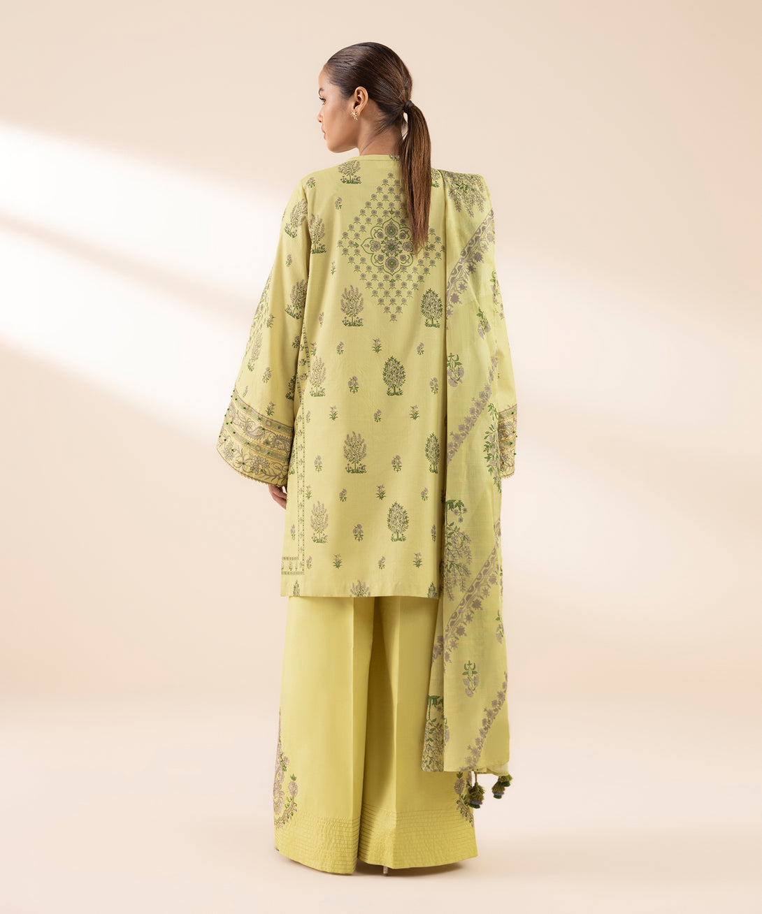 Women's Unstitched Zari Lawn Embroidered Yellow 3 Piece Suit