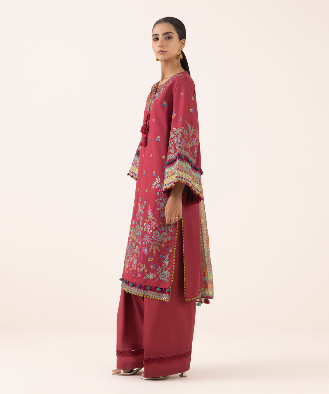 Women's Unstitched Light Cotton Satin Dyed Three Piece Suit