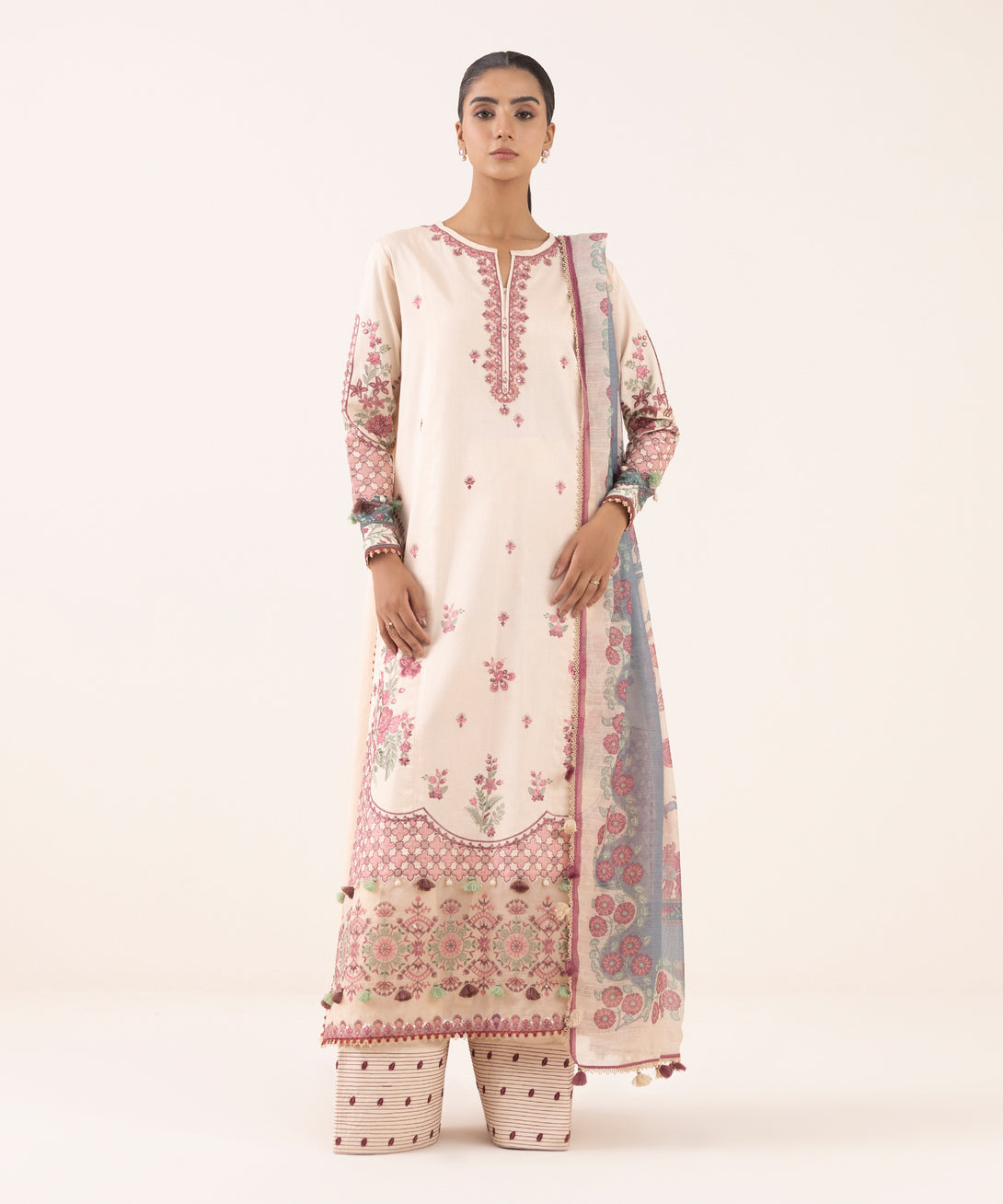 Women's Unstitched Light Cotton Satin Dyed Three Piece Suit