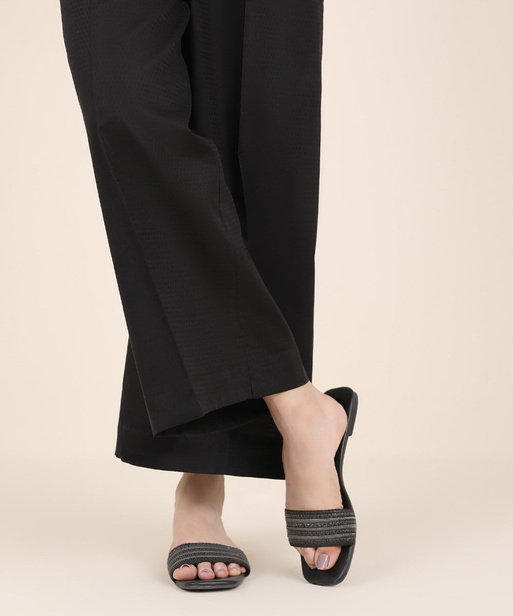 Women's Black Textured Cotton Culottes