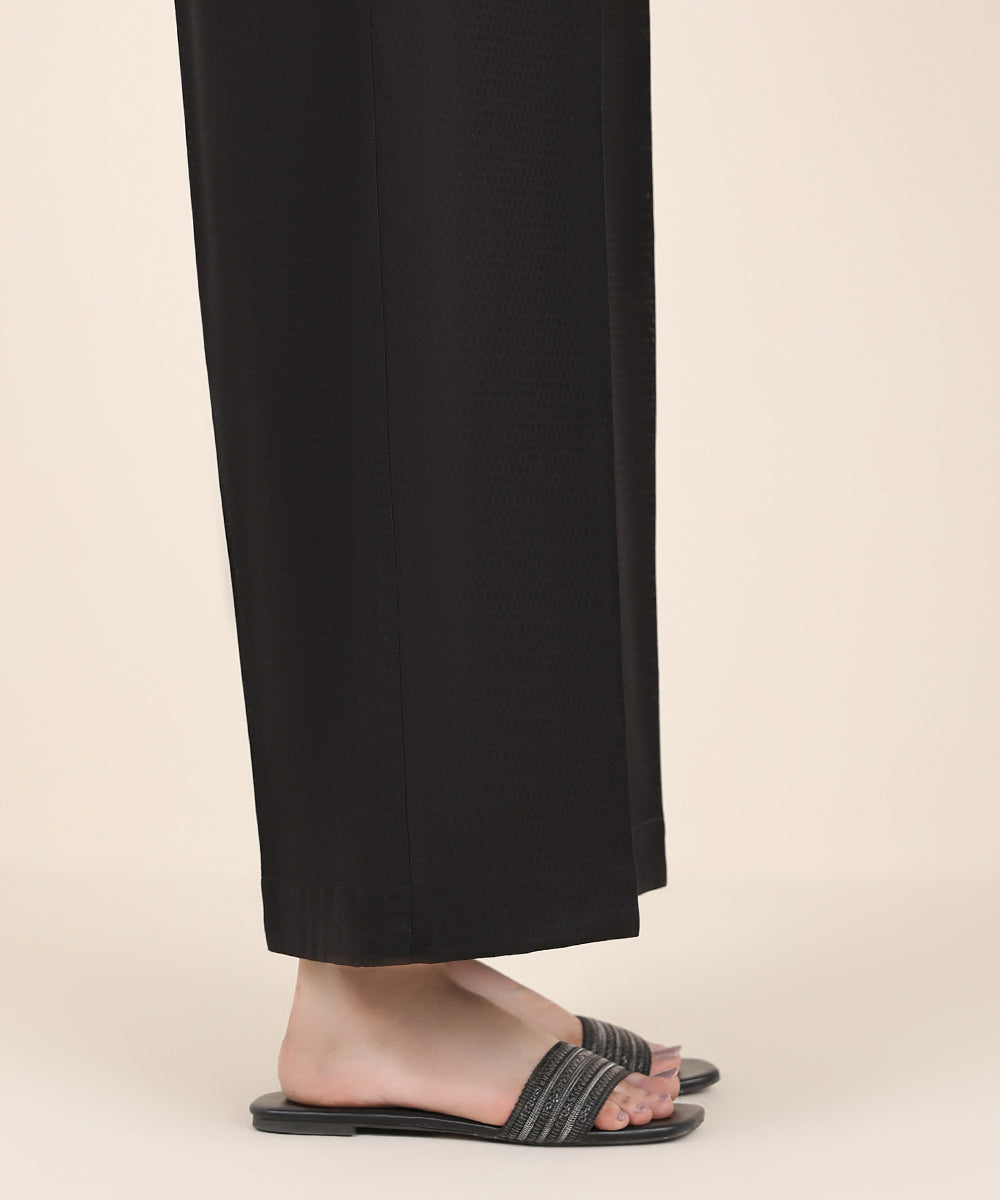 Women's Black Textured Cotton Culottes