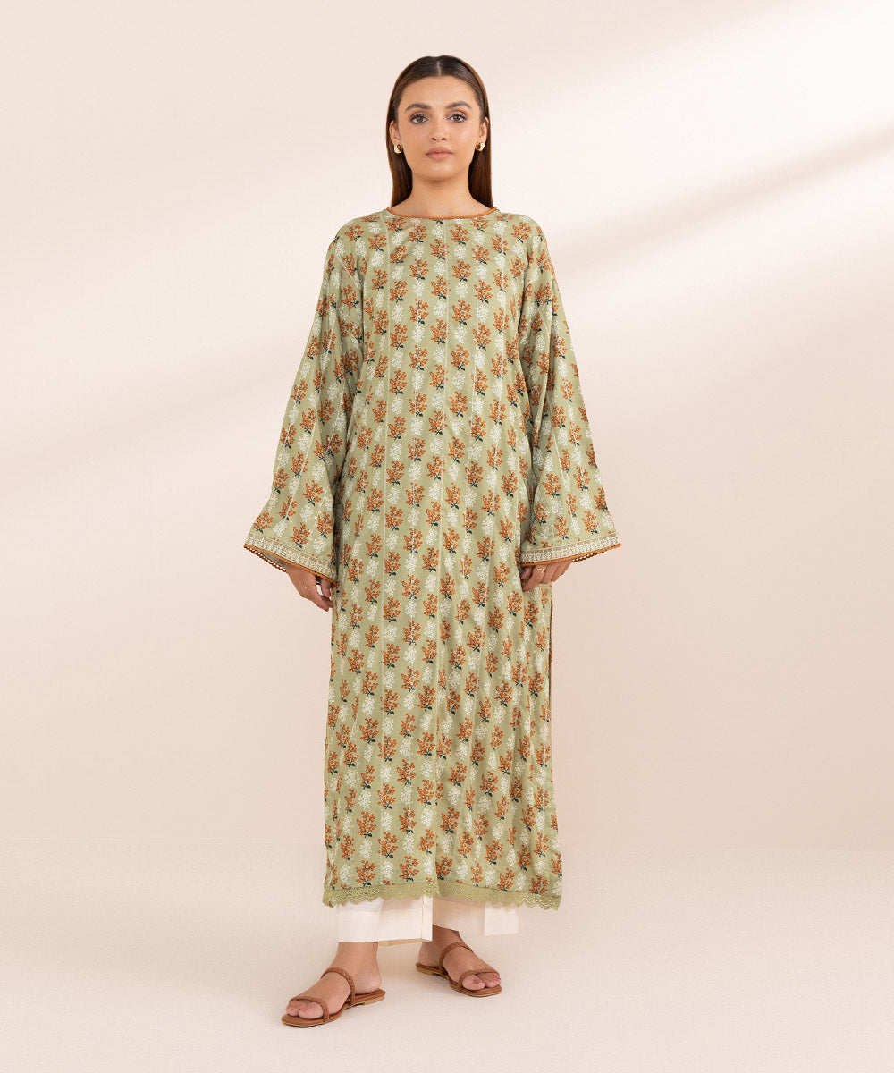 Women's Pret Arabic Lawn Multi Printed Embroidered Straight Shirt