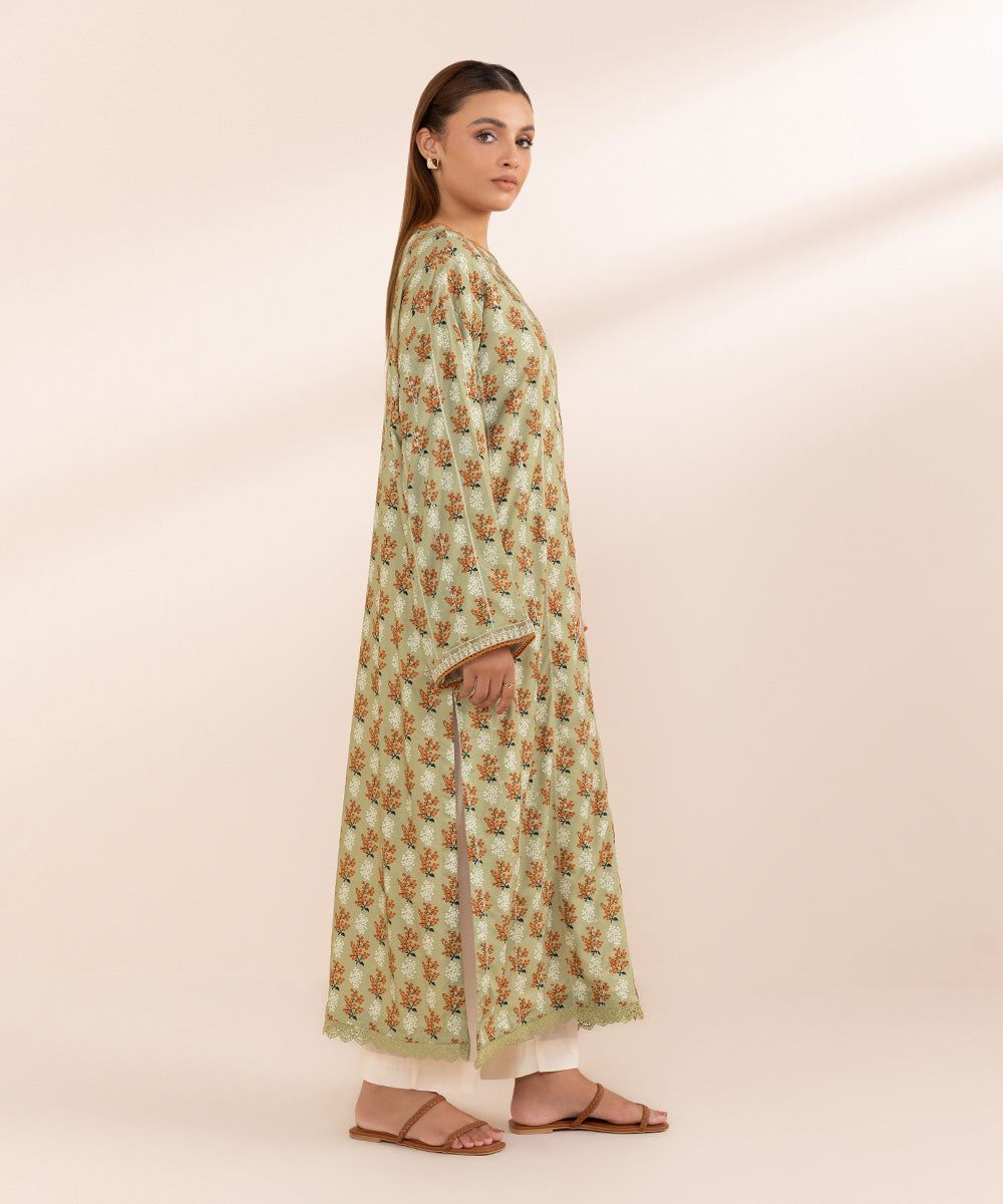 Women's Pret Arabic Lawn Multi Printed Embroidered Straight Shirt