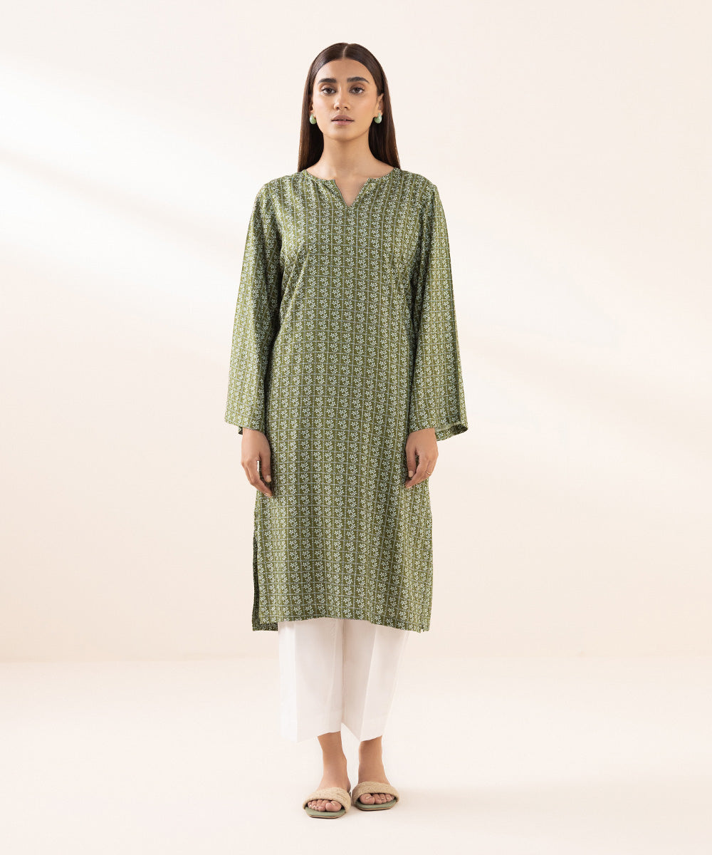 Women's Pret Arabic Lawn Printed Green Straight Shirt