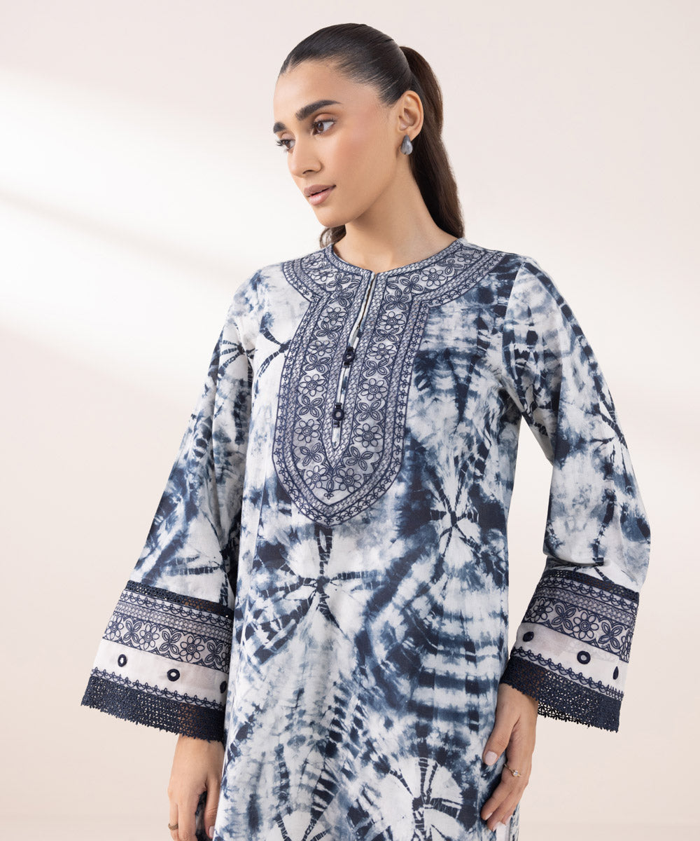 Women's Pret Khaddar Embroidered Grey And Blue A-Line Shirt