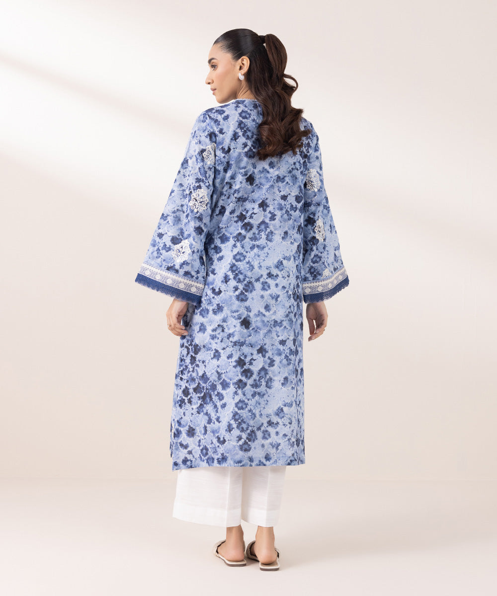 Women's Pret Khaddar Embroidered Periwinkle Blue A-Line Shirt