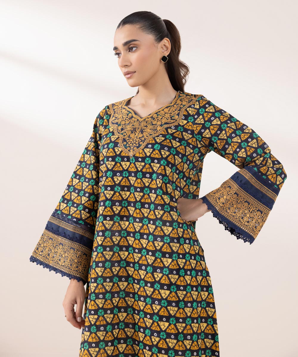 Women's Pret Khaddar Embroidered Black A-Line Shirt