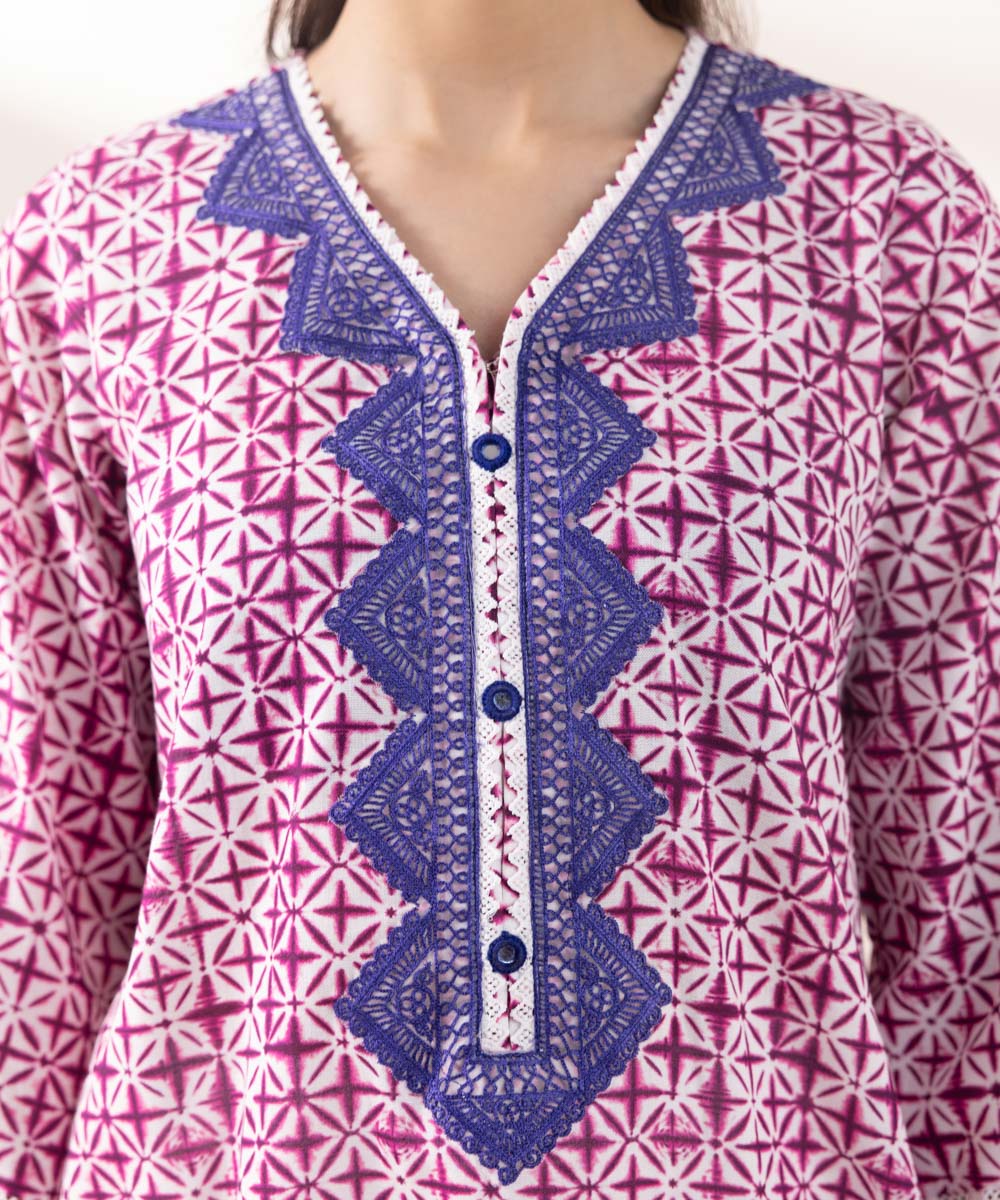 Women's Pret Khaddar Embroidered Plum on White A-Line Shirt