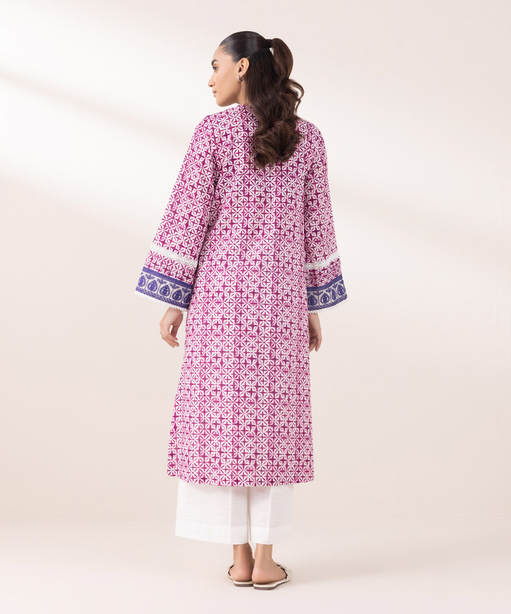 Women's Pret Khaddar Embroidered Plum on White A-Line Shirt