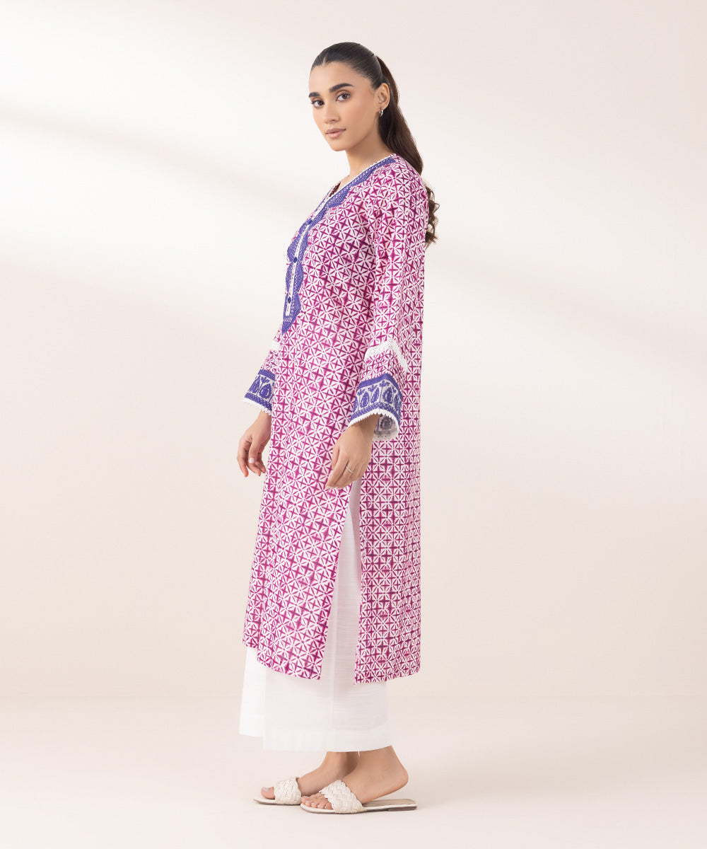 Women's Pret Khaddar Embroidered Plum on White A-Line Shirt