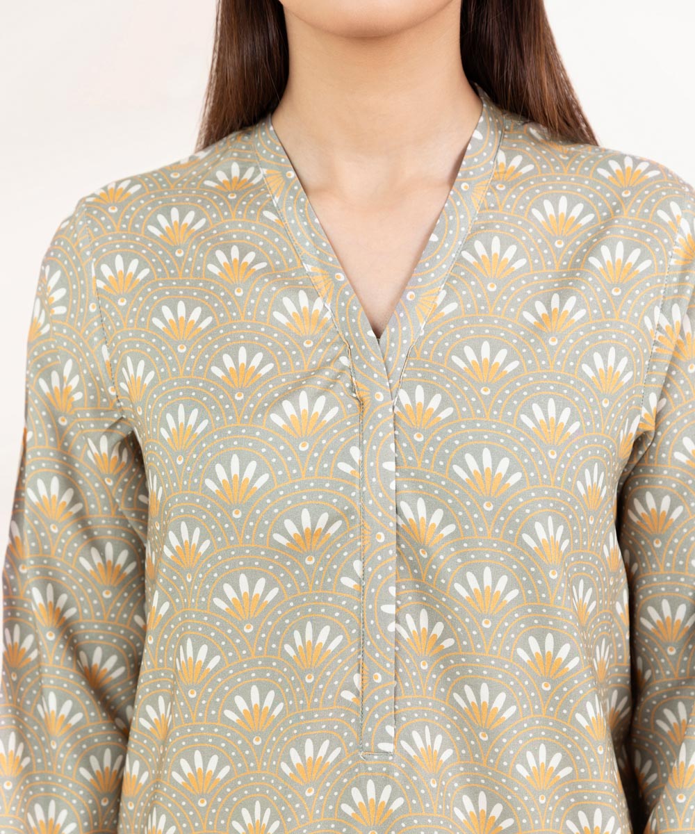 Women's Pret Linen Printed Grey A-Line Shirt