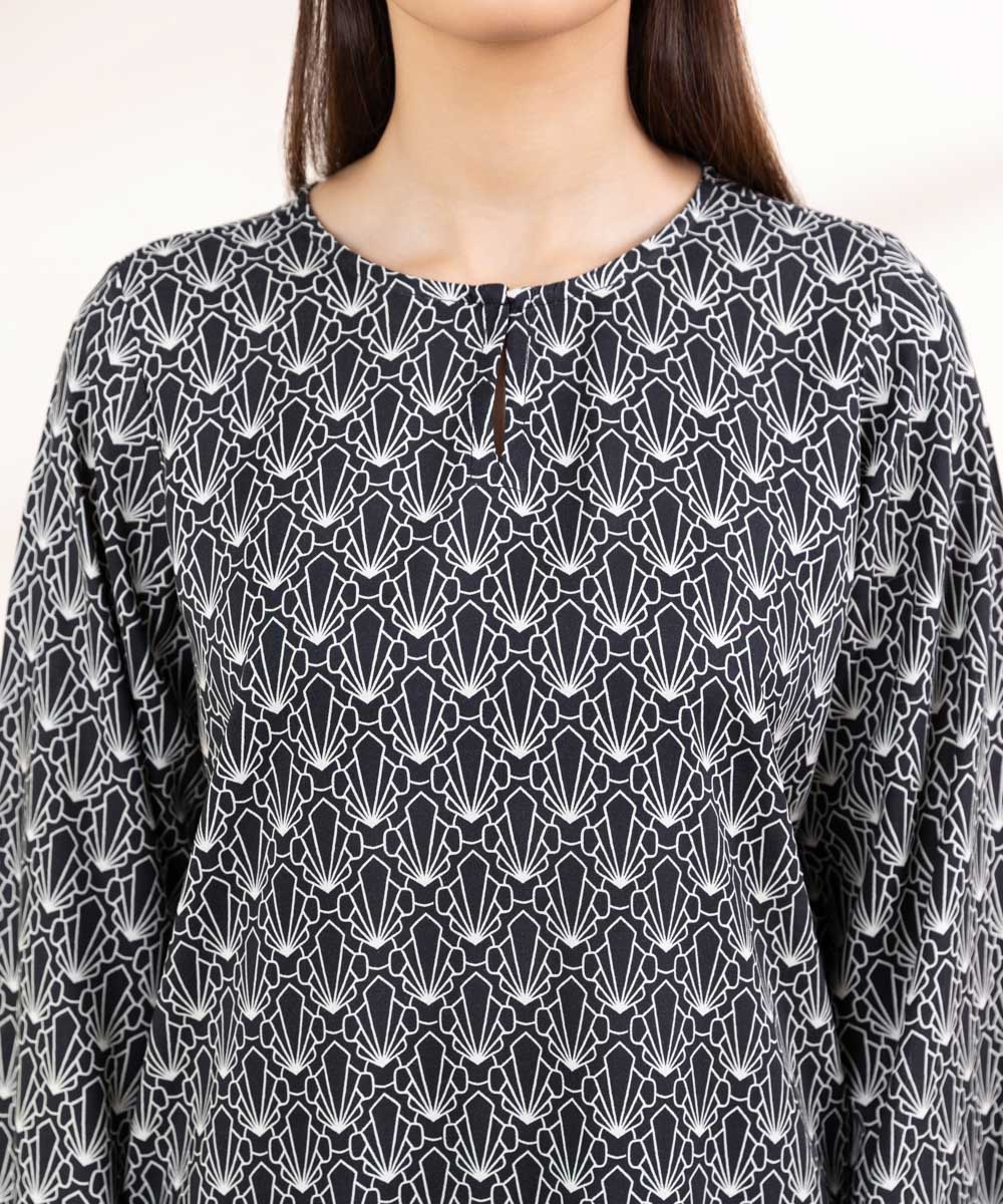 Women's Pret Linen Printed Black Straight Shirt