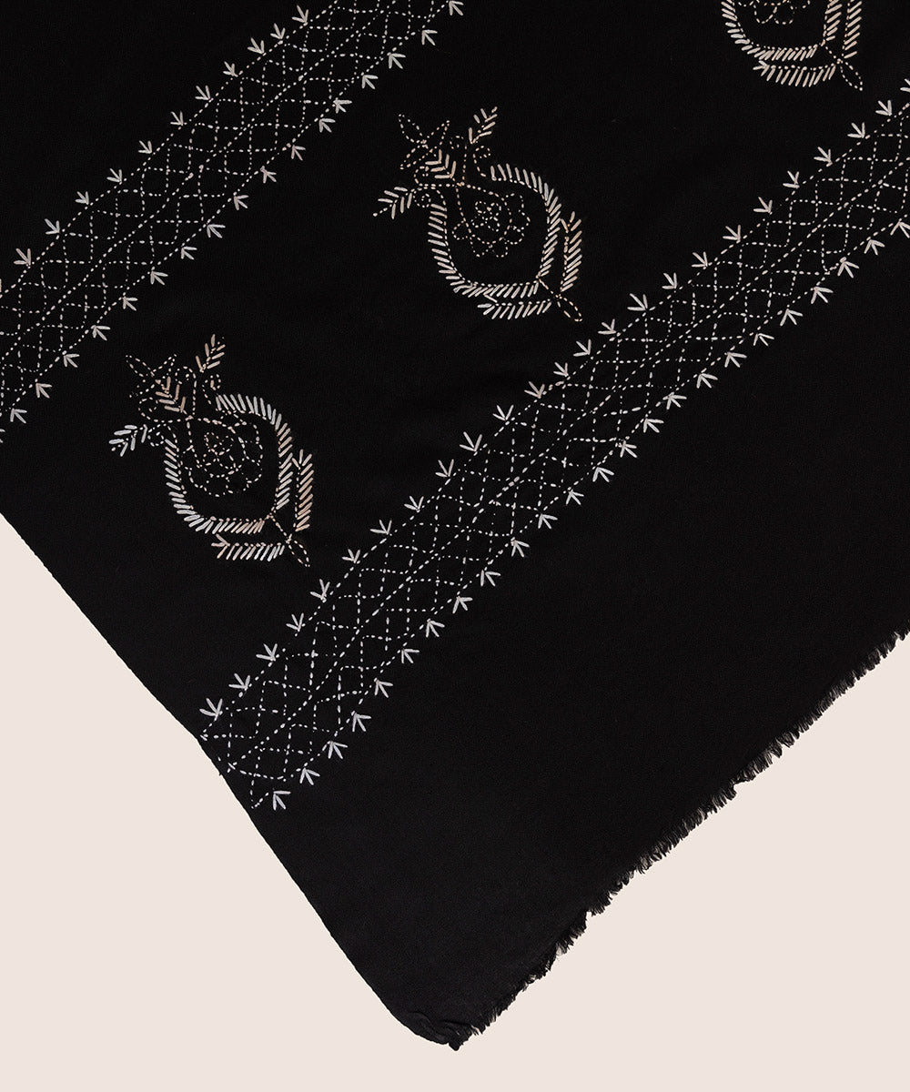 Black Embroidered Wool Shawl