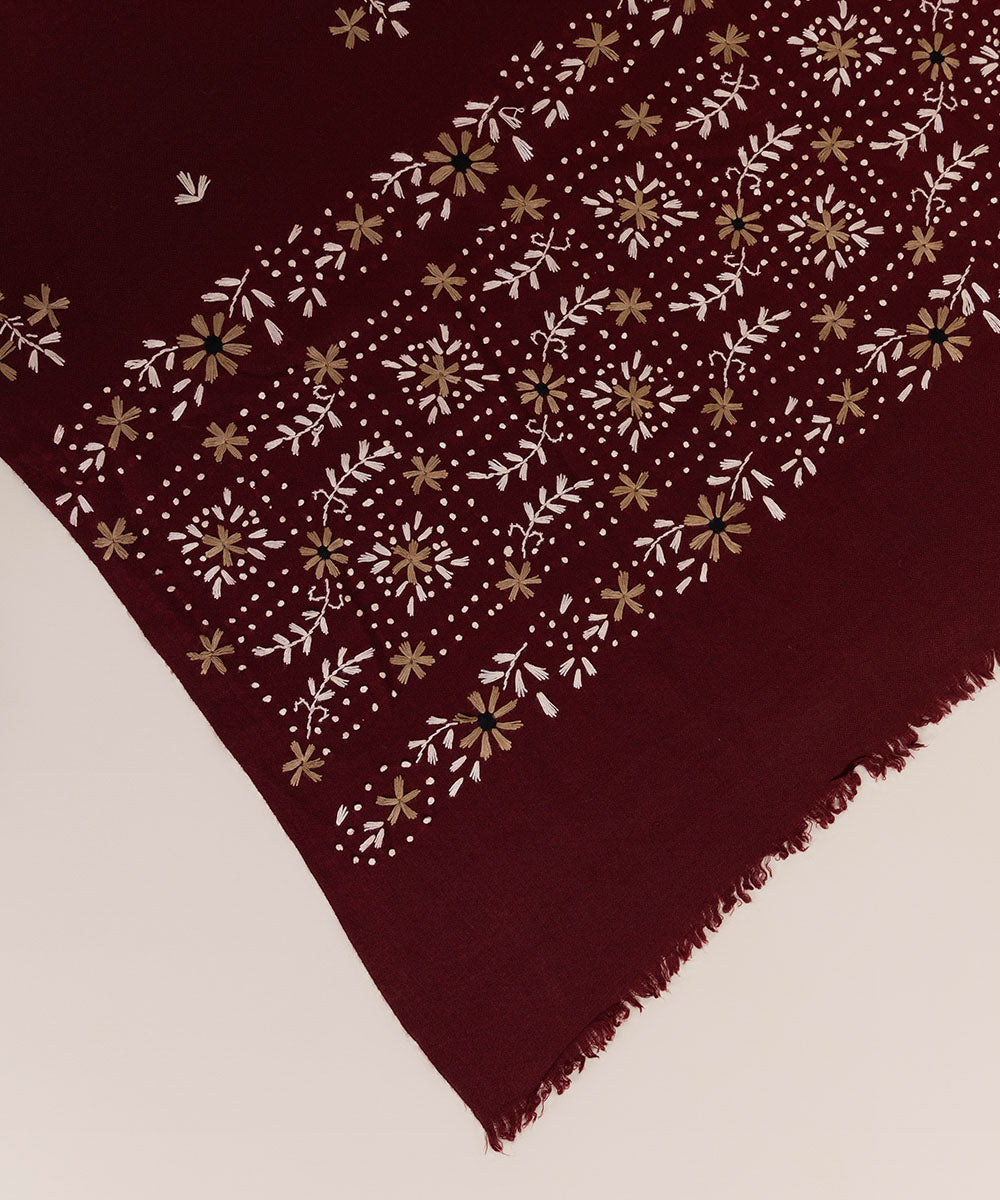 Red Embroidered Wool Shawl