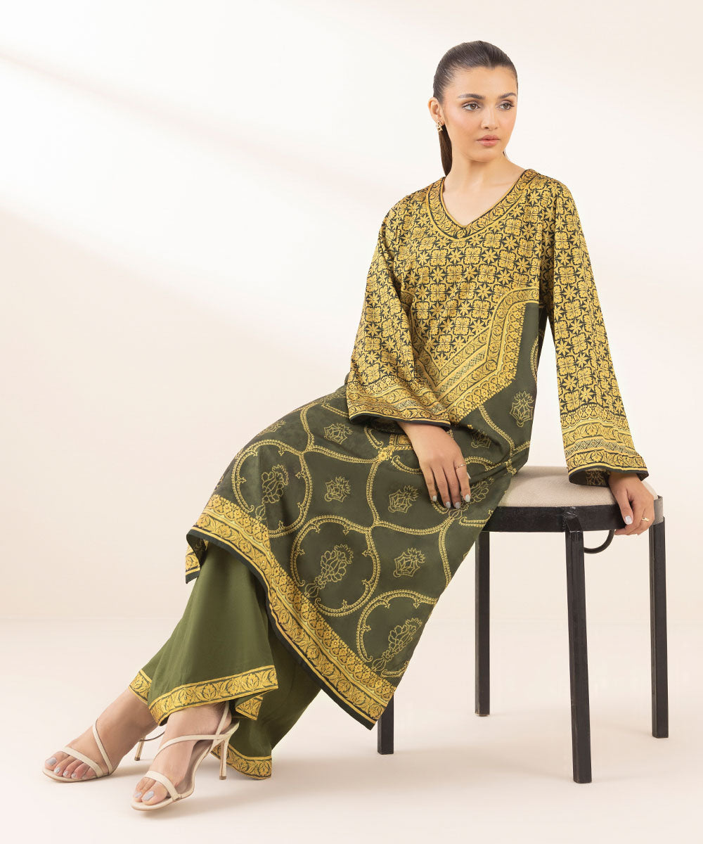 Women's Pret Viscose Raw Silk Multi Printed 2 Piece Suit